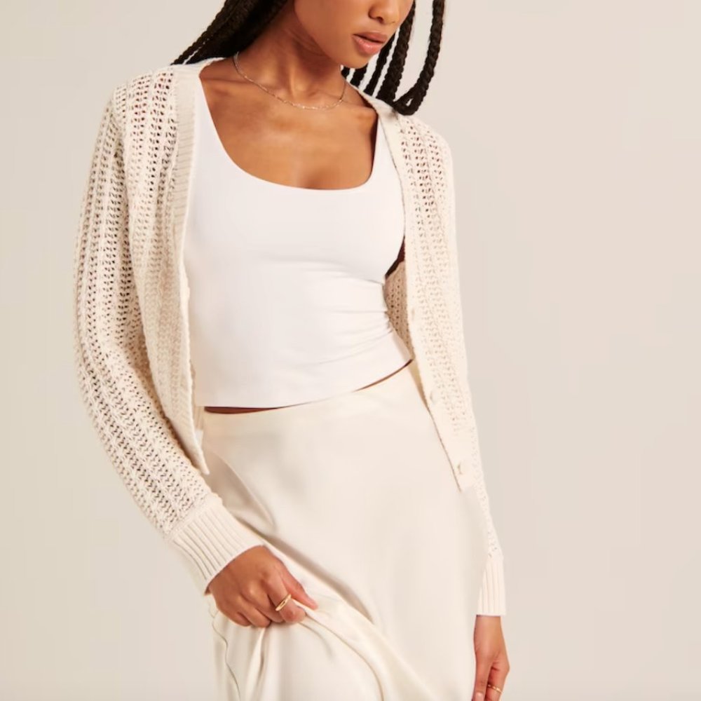 A&F Crochet Cardigan - cropped, white